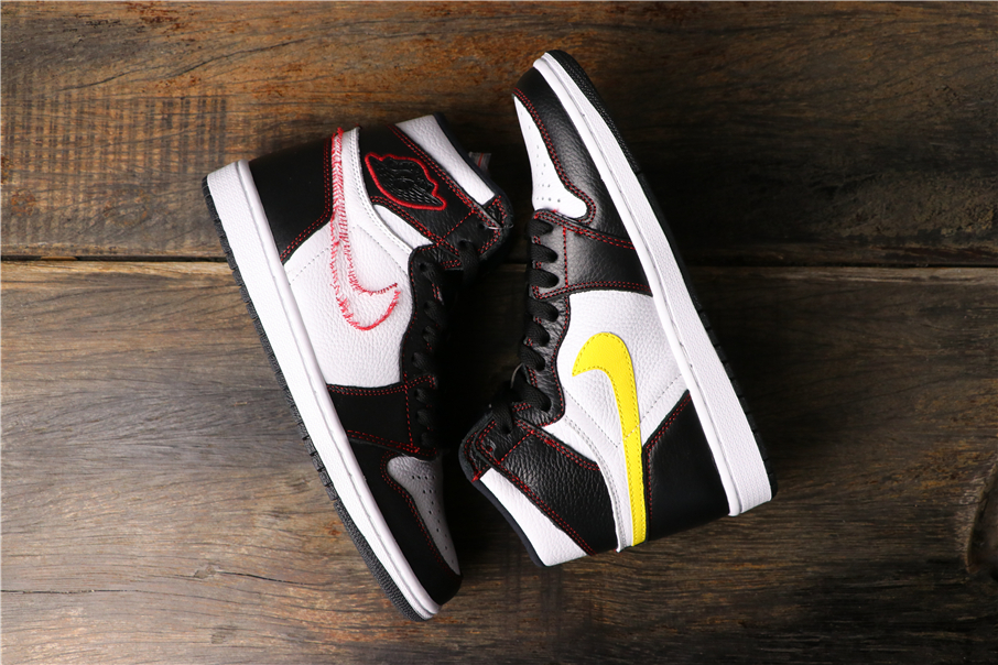 2019 Air Jordan 1 Retro Black White Yellow Red Shoes